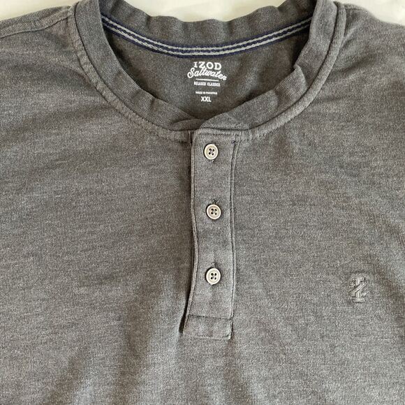 IZOD Saltwater Mens Shirt Size XXL 2X Gray Button Henley Long Sleeve Logo - Picture 7 of 11